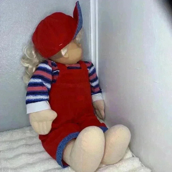 1997 Cititoy Bashful Kids Doll 22 Inch Blonde Girl Red Overalls Blue Eyes - Picture 8 of 13